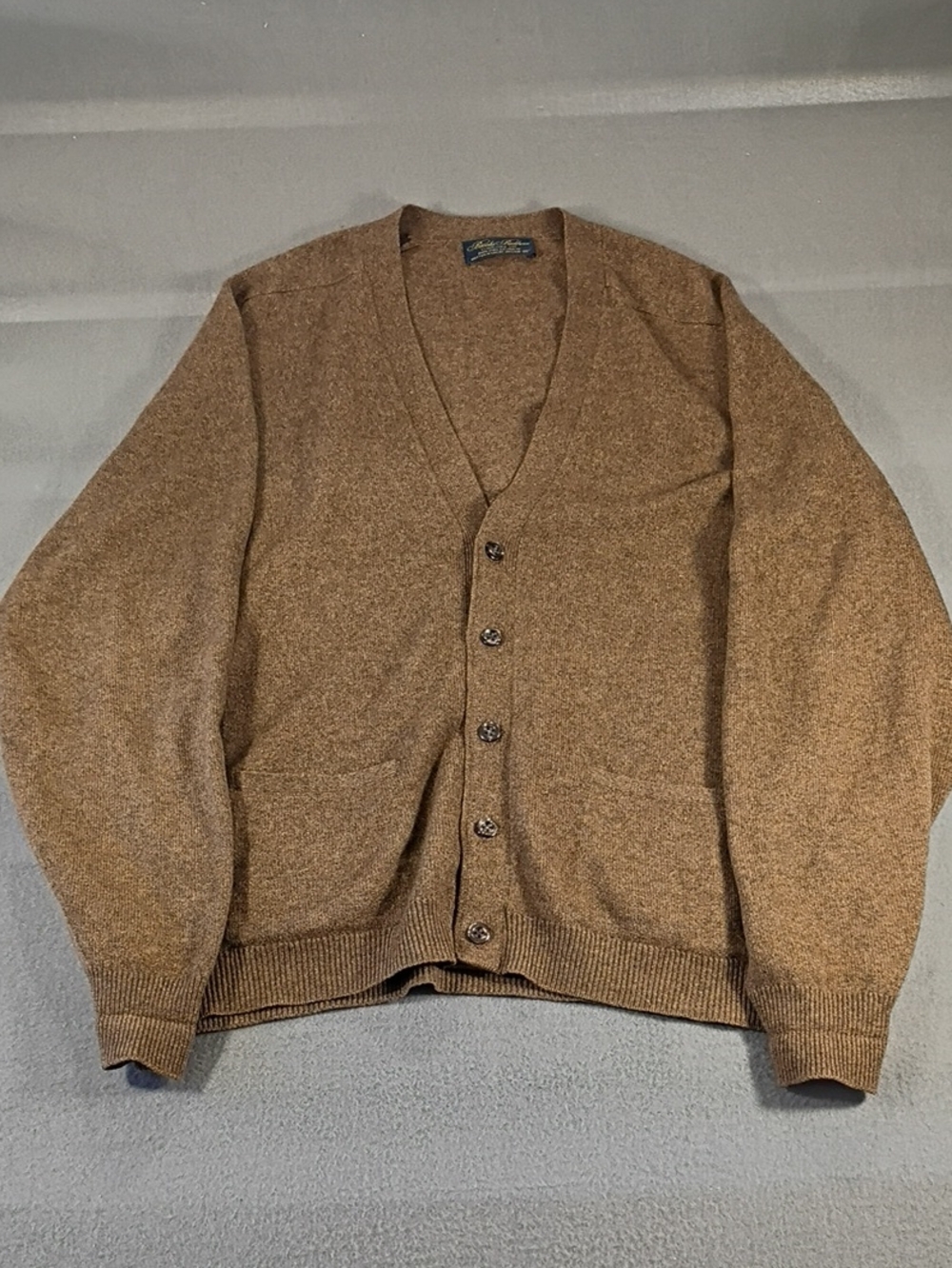 EUC Brooks Brothers Brown Vneck Cardigan Men Sz 46" Pure Cashmere Winter Vintage